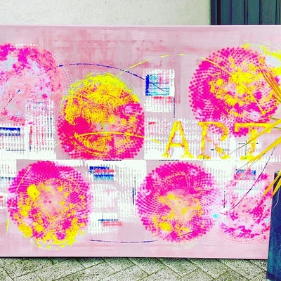 CA011 Titel Pink cover me in sunshine - Technik Abstrakte Acrylmalerei in Neon auf Leinwand - Größe  100 x 120 x 4    Jahr 2020