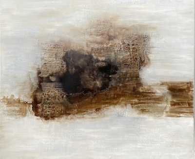 Titel: Sturm! - Technik: Abstrakte Malerei, Strukturarbeit - Material: Marmormehl, Bitumen, Tusche, Kaffee und Acryl auf Leinwand - Größe: 120 x 100 x 4 cm - Jahr: 2024