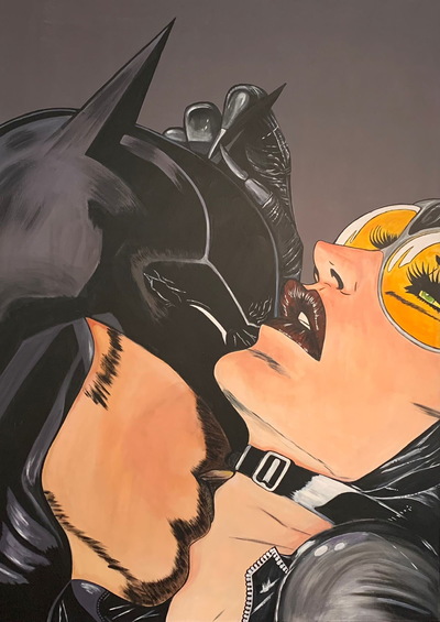 CA 002 Titel How deep is your love Batman & Catwoman -Technik Popart Abstrakte Malerei Acryl auf Leinwand -Größe100x140x4 -Jahr2021