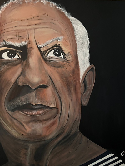 CA 008 Titel Pablo Picasso himself - Technik Abstrakte Acrylmalerei küsst die Fotorealität - Größe  100 x 120 x 4 - Jahr 2022