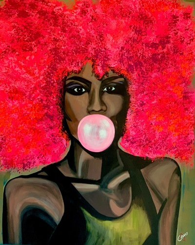 CA 015 Titel Mrs.Pinky Chewing gum - Technik  Abstrakte Acrylmalerei mit Leuchtfarben auf Leinwand - Größe 100 x 120 x 4   Jahr 2022