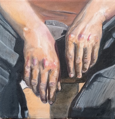 workers hands 40x40 cm Oel auf Leinwand 2023