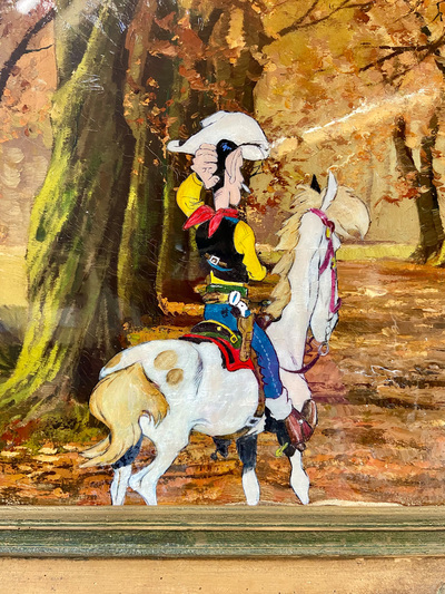 ID-Lucky Luke im Wald-Ausschnitt-Acryl auf altem Öl-80x110-2022