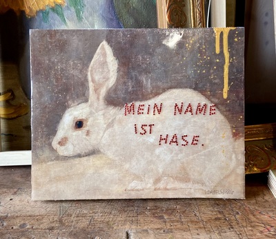 id - Mein Name ist Hase - Epoxidharz auf Holz - 20x25 - 2023