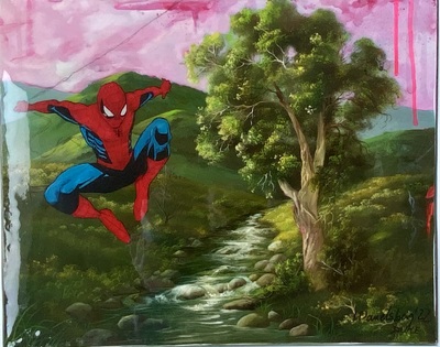 id - Spiderman - Epoxidharz auf Ölgemäde - 40x50 - 2023