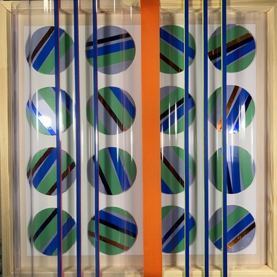 rrm - Der Anziehungskraft der Neon-Nuancen-Blau -Neo-Kinetic Serie - mixed media - 60x60 - 2024
