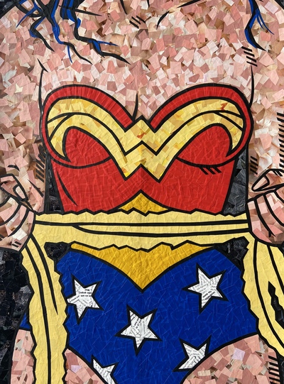 rrm - Wonder Woman. Oder Selbstbild nach der Reha II - Collage - Tape Art - 40x60 - 2022