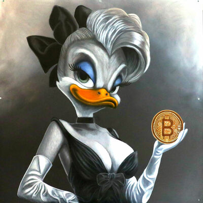 01 - ca - Bitcoin-Diva - Realistische Ölmalerei - 100x100 - 2024