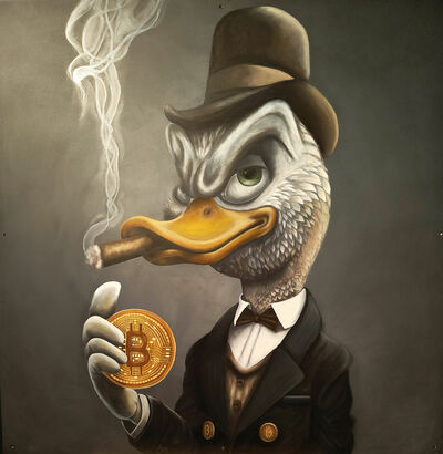 02 - ca - Krypto Entenboss - Realistische Ölmalerei - 100x100 - 2024