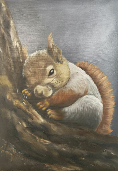 04 - ca - Das Schlafende Babyeichhörnchen - Realistisches Tierportrait in Öl - 24x34 - 2024