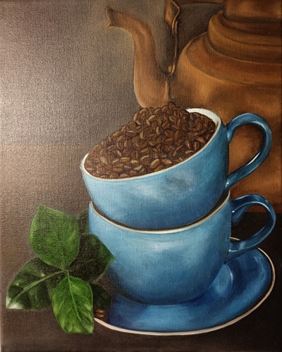 13 - ca - Das Stilllebender Kaffeekultur - Stilleben Ölmalerei - 40x50 - 2023