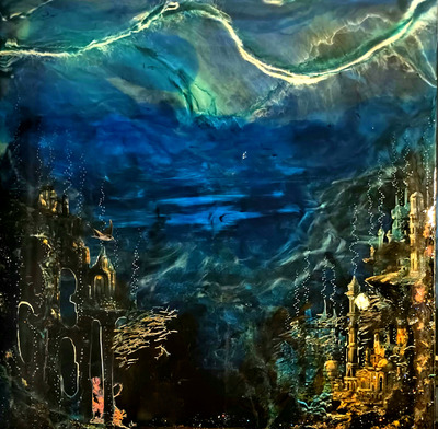 17 - ca - Versunkene Stadt - Resin Art Work - Epoxidharz - 100x100 - 2024