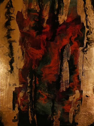 22 - ca - Kupfermetall Rot - Resin Art Work - Epoxidharz -50x70 - 2022