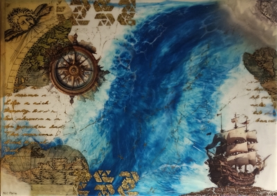 26 - ca - Seefahrer´s Schatz - Resin Art Work - Epoxidharz -50x70 - 2023