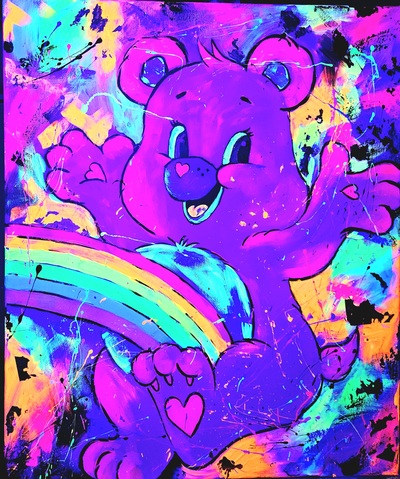 SM-HappyBear2-keineFestl-50x70-AcrylFluoresz.-2024
