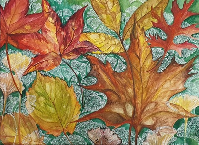 Acryl auf Papier 28x38cm  Herbstblätter