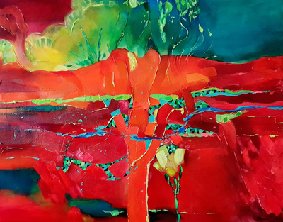 12.. Sommerlandschaft, Acryl auf Leinwand 150 x 120 cm gemalt 2021, BZ