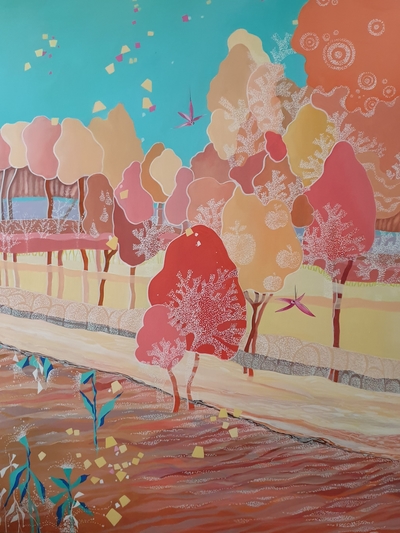 18. Pastelllandschaft Acryl auf Leinwand 120 x 150 cm gemalt 2021, BZ