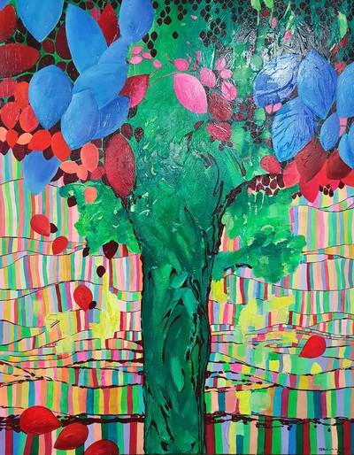 19. Glücksbaum Acryl auf Leinwand 120 x 150 cm gemalt 2021, BZ