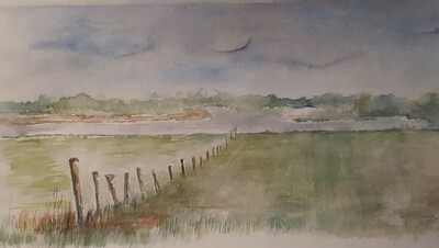 MB die Maas bei Stevensweert Aquarell auf Papier 25x58 €190,-