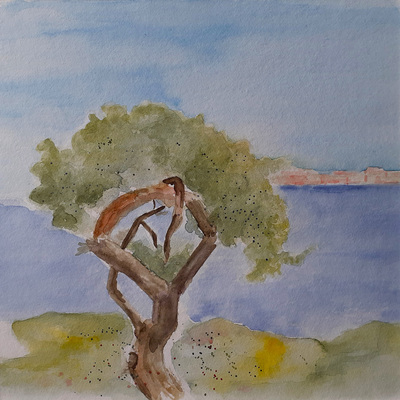 MB Aquarell auf Papier 24x24 cm blaue Ferne €50,-