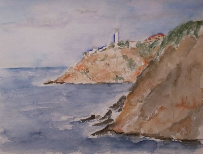 MB Aquarell auf Papier,Lands End mit Leuchtturm ( Istanbul) 30x40cm € 160,-
