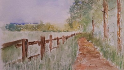 MB Aquarell auf Papier  am Zaun entlang  30x40cm  €160,-